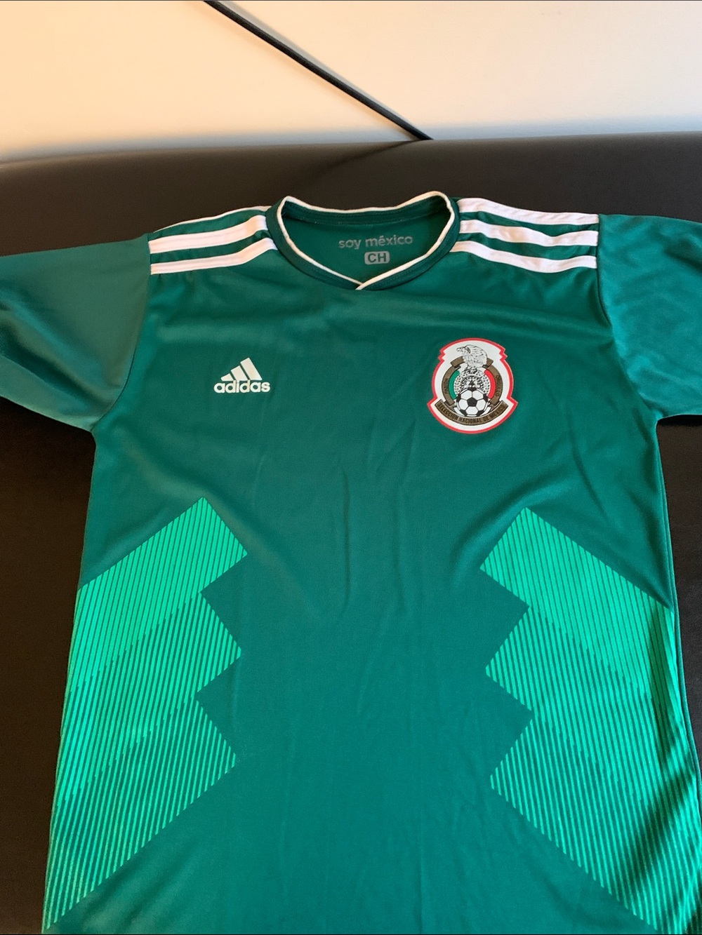 adidas Green Mexico Soccer Jersey with White Stripes